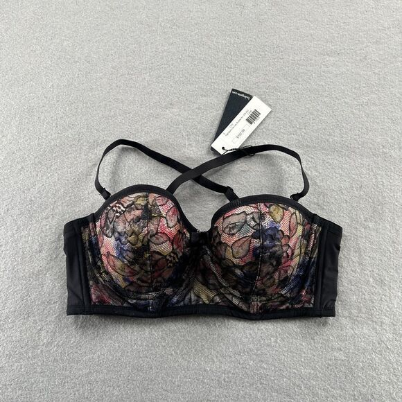 Lou Paris Bra Size 34C Black Bustier Signature Corail Lace‎ Underwire NWT $102